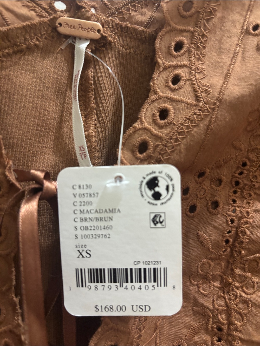 Free People Rust Brown Eyelet Lace-Up Dress Top - Picture 9 of 13